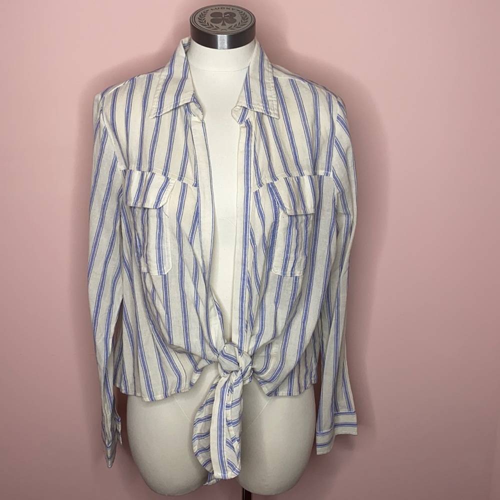 NWT By Together Striped Tie Crop Open Shirt